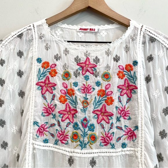 Johnny Was Colorful Floral Eyelet Embroidered Top - Picture 3 of 11